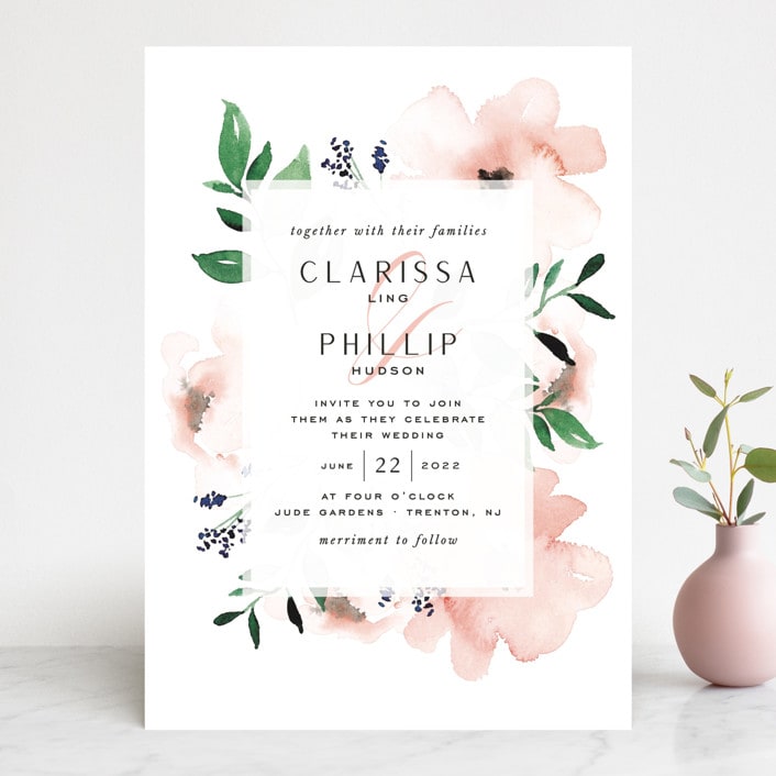 "Soft Florals" - Wedding Invitations in Coral Wash by Leah Bisch - Front