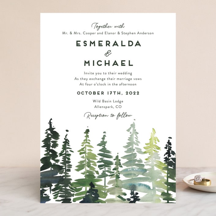 "Evergreens Watercolor" - Wedding Invitations in Forest by Yao Cheng Design - Front