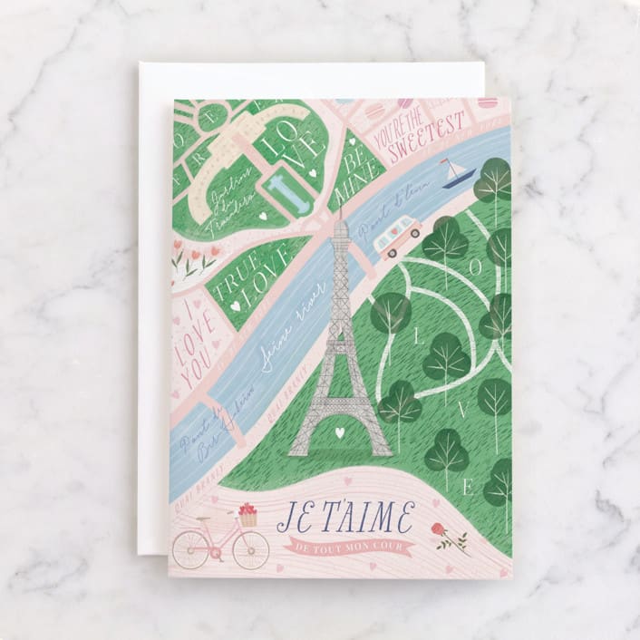 "Paris love map" - Single Greeting Cards in Seafoam by Sabrin Deirani - Front