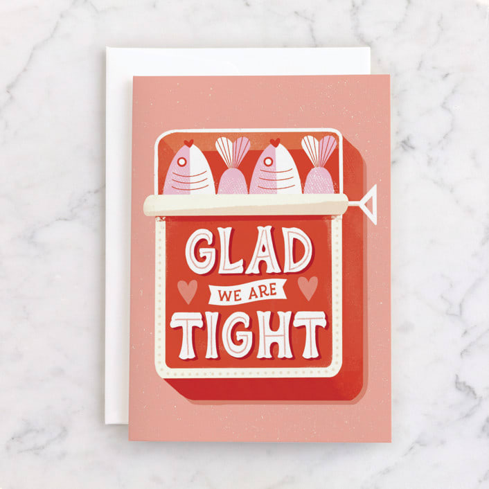 "Glad We Are Tight" - Single Greeting Cards in Salmon by Jess Miller Draws - Front