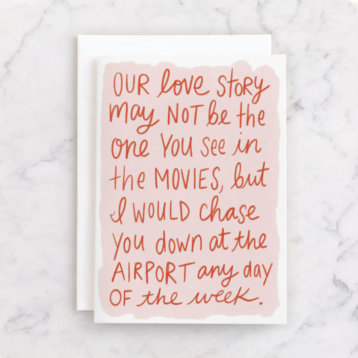 "Real Love Story" - Single Greeting Cards in Blush by Inkblot Design - Front