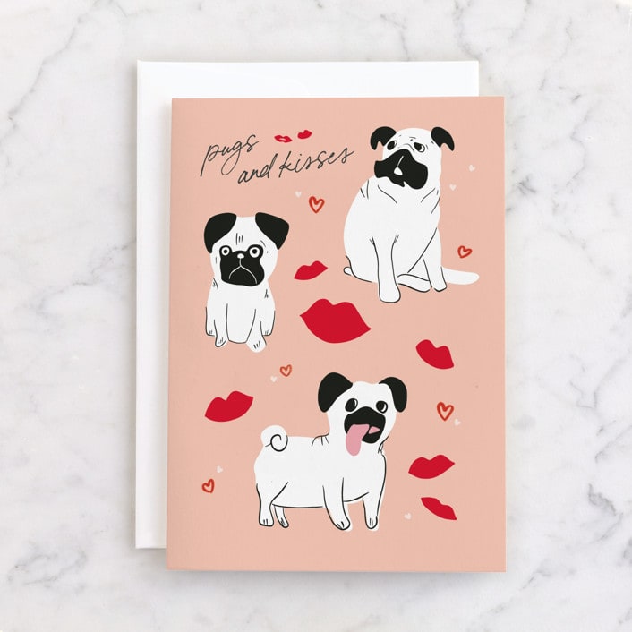 "Pugs and kisses" - Single Greeting Cards in Candy by Creo Study - Front