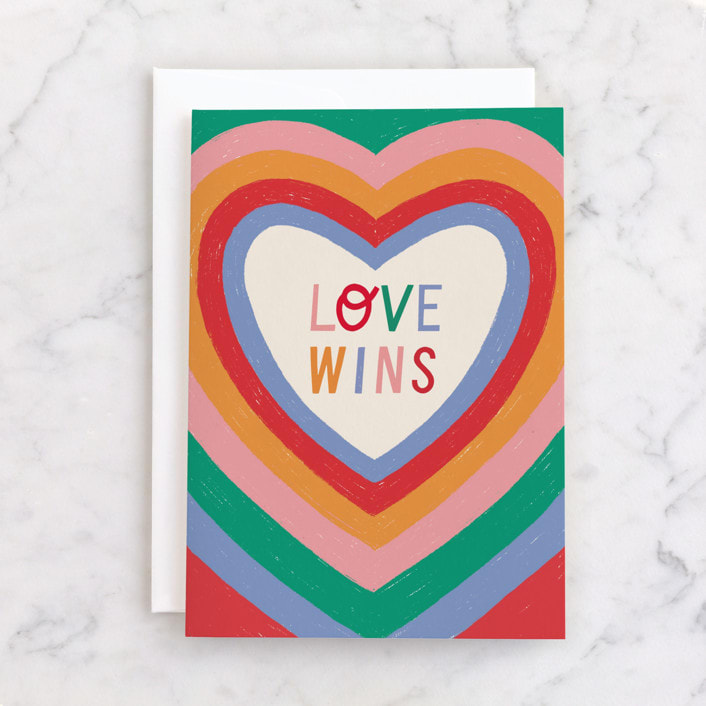 "Love Wins" - Single Greeting Cards in Rainbow by Pati Cascino - Front