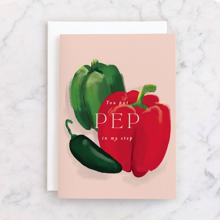 "pep in my step" - Single Greeting Cards in Blush by Rebecca Durflinger - Front