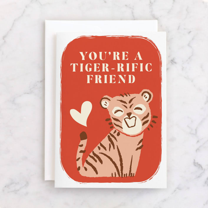 "Tiger-rific" - Single Greeting Cards in Tangerine by Vivian Yiwing - Front
