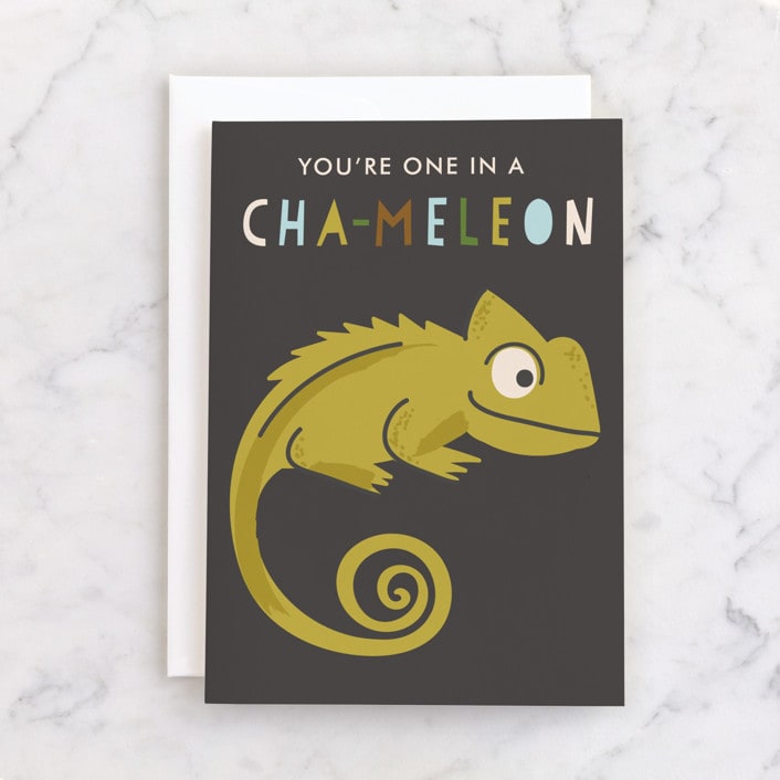 "Chameleon" - Single Greeting Cards in Truffle by Teju Reval - Front