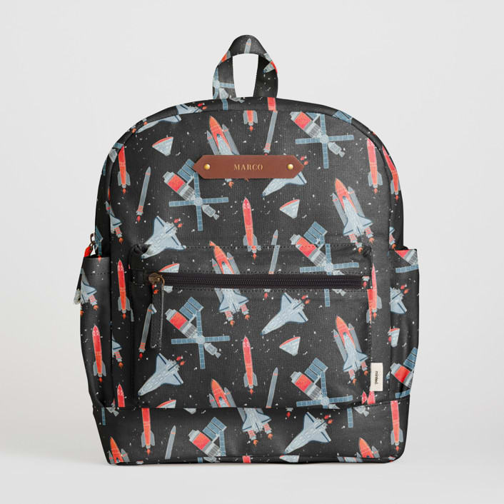 "Space Odyssey" - Small Backpack in Black by Meggy Masters - Front with Optional Personalization