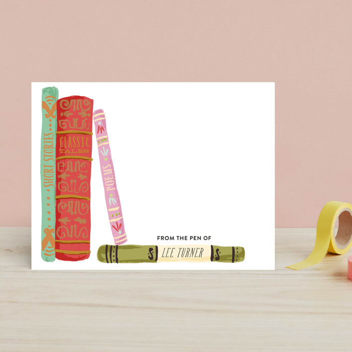 "Painted Book Spines" - Children’s Stationery in Sweet Coral by Shiny Penny Studio - Front