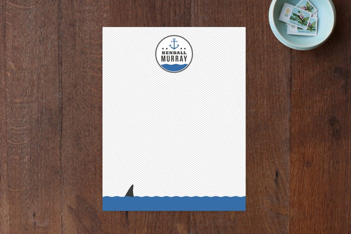 "Beware of the Shark" - Children’s Stationery in Deep Blue by Adam Lorber - Front