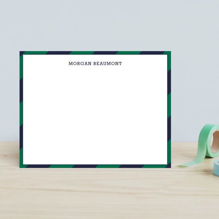 "Wide Stripe Nautical" - Children’s Stationery in Emerald by Seth Caskey - Front