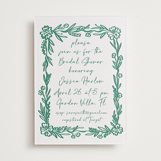 "Doodled" - Letterpress Bridal Shower Invitations in Cucumber by Petra Kern - Front