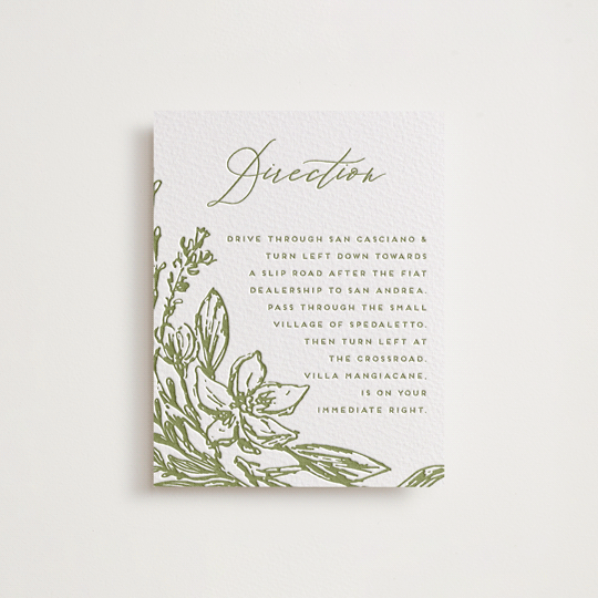 "Eden" - Letterpress Direction Cards in Pistachio by Grae - Front