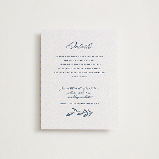 "Everlasting" - Letterpress Direction Cards in Indigo by Susan Moyal - Front