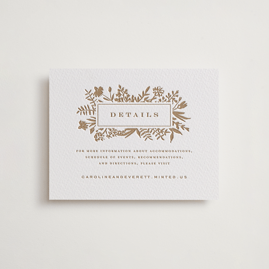 "Morning Fields" - Letterpress Direction Cards in Matte Gold by Amy Kross - Front