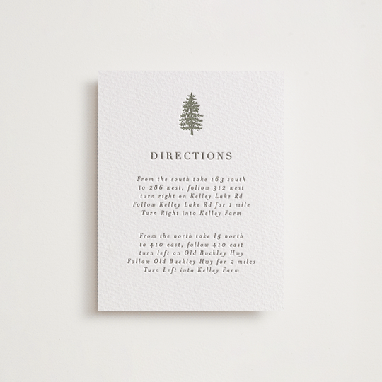 "Evergreens" - Letterpress Direction Cards in Olive by Itsy Belle Studio - Front