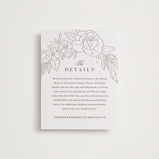 "Sketched Blooms" - Letterpress Direction Cards in Coffee by Kristen Smith - Front
