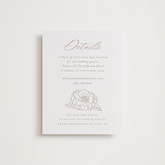 "Camellia.." - Letterpress Direction Cards in Latte by Vera Lim - Front