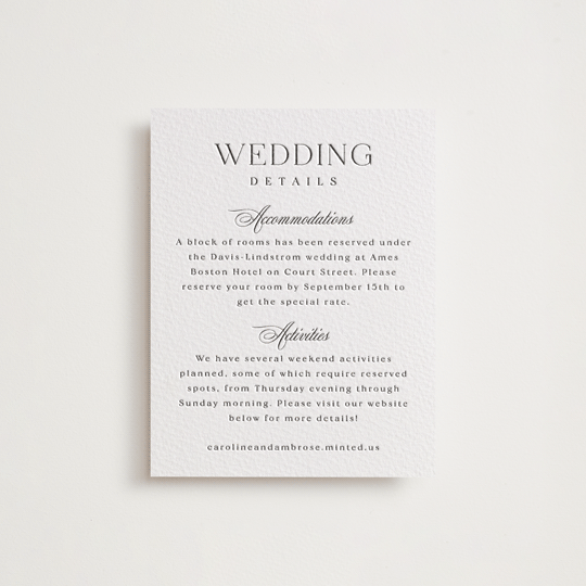 "Ambrose" - Letterpress Direction Cards in Soft Black by Olivia Raufman - Front