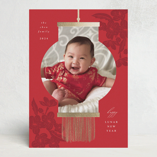 "New Year Lantern" - Lunar New Year Cards in Crimson by Corinne Malesic - Front