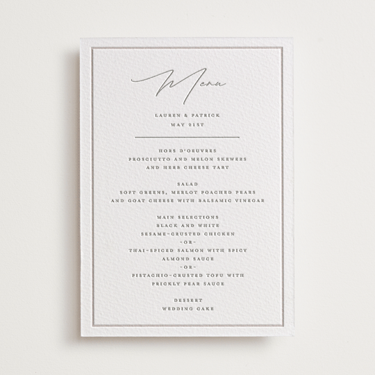 "Wax Seal Monogram" - Letterpress Menus in Ash by Carolyn MacLaren - Front