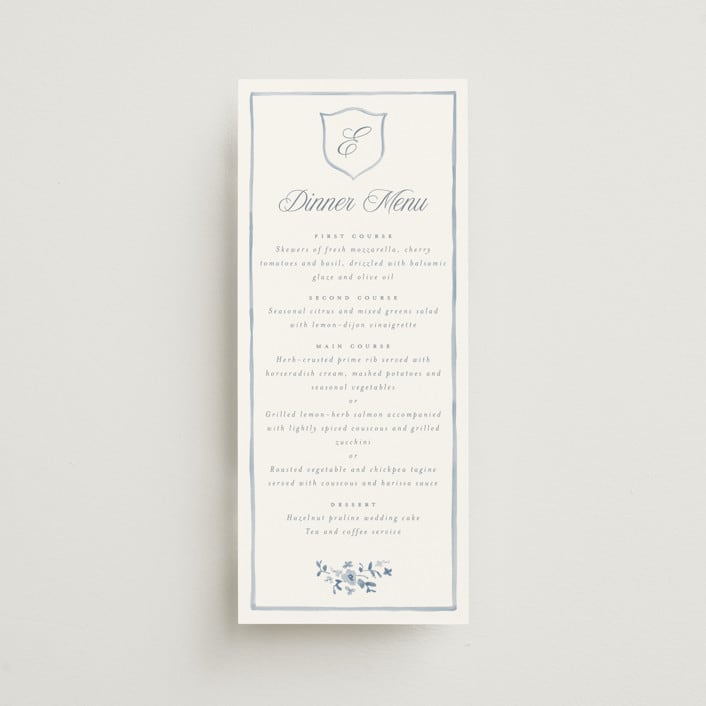 "Wildflower Corners" - Menus in Bluebell by Everett Paper Goods - Front