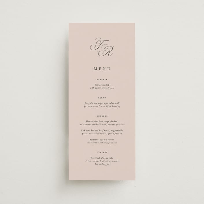 "Arch Monogram" - Menus in Dusty Rose by Kelly Schmidt - Front