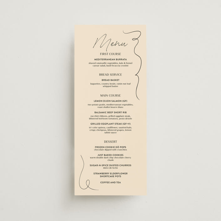 "French Whimsy Script" - Menus in Champagne by Wallace Design Co. - Front