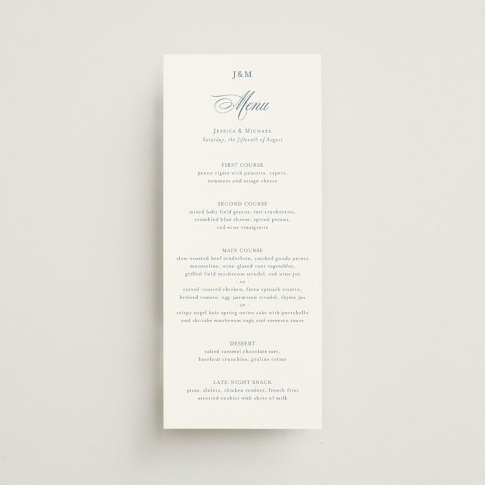 "Empire" - Menus in Dusty Blue by Jennifer Postorino - Front