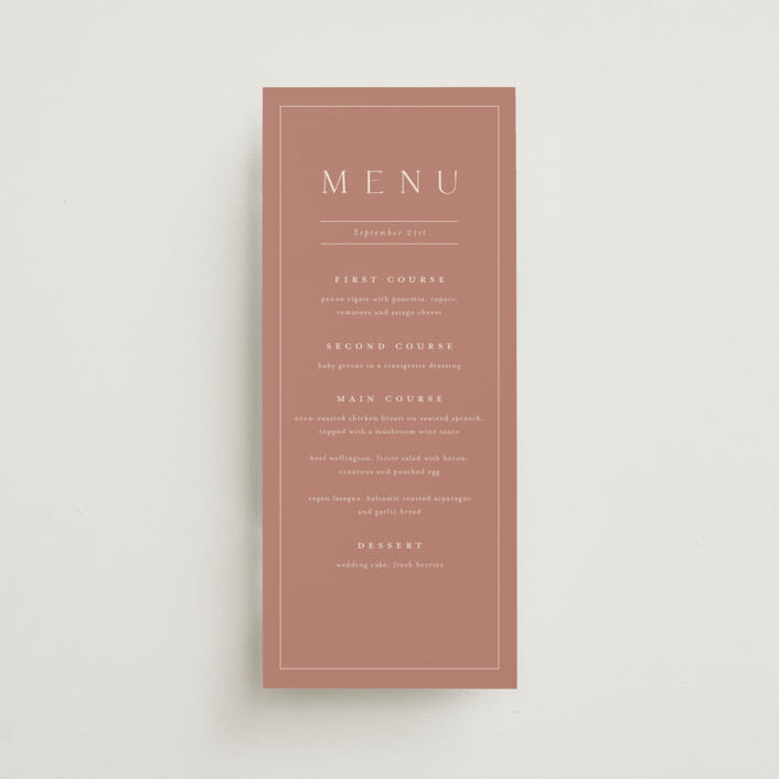 "Warm affection" - Menus in Dusty Rose by Stacey Meacham - Front