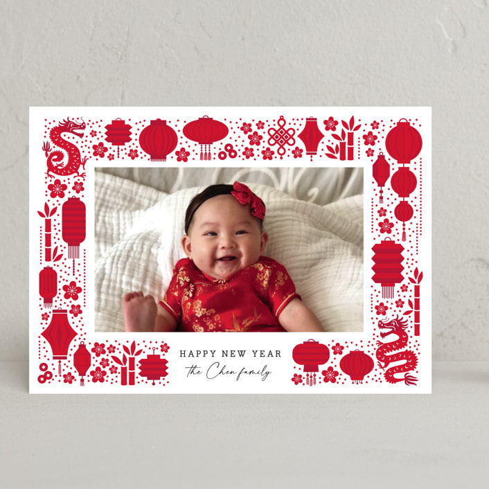 "Lanterns and Dragons" - Lunar New Year Cards in Cherry by Penny Eversole - Front