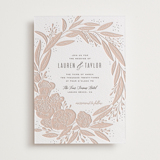 "Rose" - Letterpress Wedding Invitations in Soft Black | Latte by Leah Bisch - Front