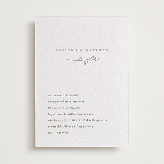 "Essence" - Letterpress Wedding Invitations in Ash by Jennifer Postorino - Front