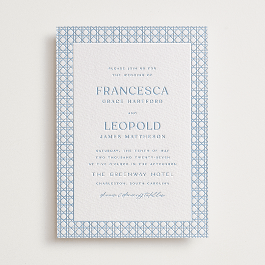 "delicate rattan" - Letterpress Wedding Invitations in Sky Blue by Ellen Schlegelmilch - Front