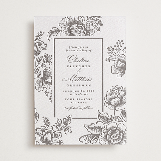 "Wedding Press" - Letterpress Wedding Invitations in Graphite by Chris Griffith - Front