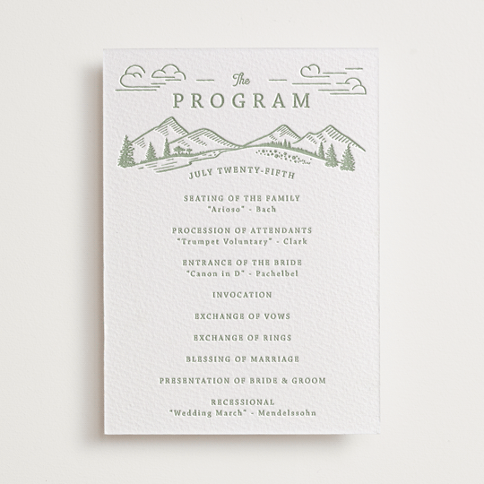 "On The Horizon" - Letterpress Wedding Programs in Mint by Paper Sun Studio - Front