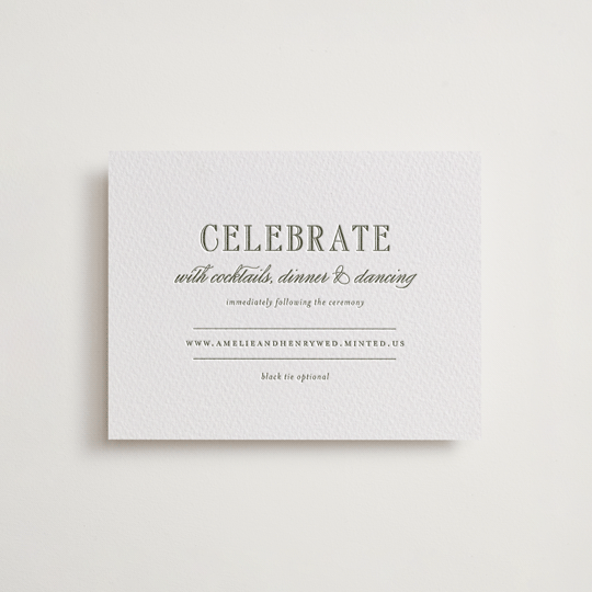 "Hepburn" - Letterpress Reception Cards in Moss by Megan Davis - Front