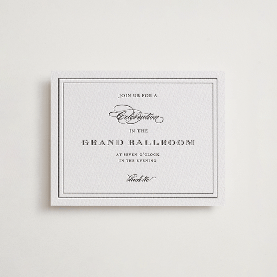 "First impression" - Letterpress Reception Cards in Soft Black by Kimberly FitzSimons - Front