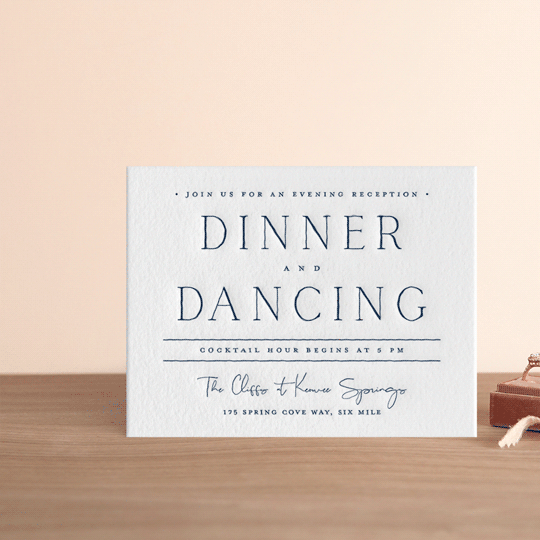 "Refined Tradition" - Letterpress Reception Cards in Indigo by Stacey Meacham - Front
