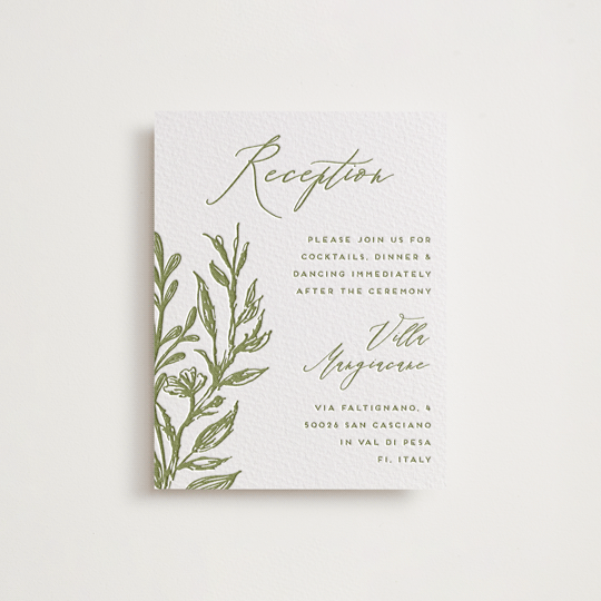 "Eden" - Letterpress Reception Cards in Pistachio by Grae - Front