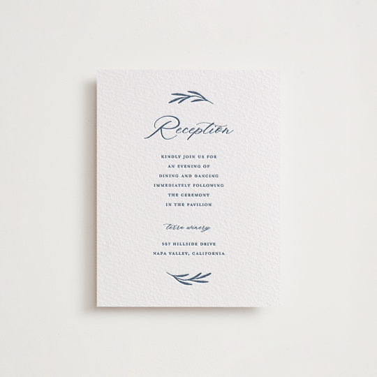 "Everlasting" - Letterpress Reception Cards in Indigo by Susan Moyal - Front