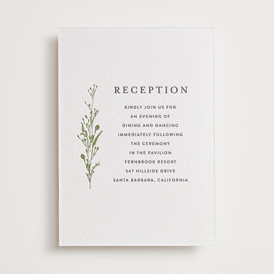 "Gathered" - Letterpress Reception Cards in Pistachio | Soft Black by Susan Moyal - Front