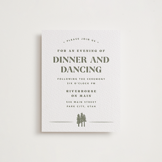 "Sequoia" - Letterpress Reception Cards in Moss by Robert and Stella - Front