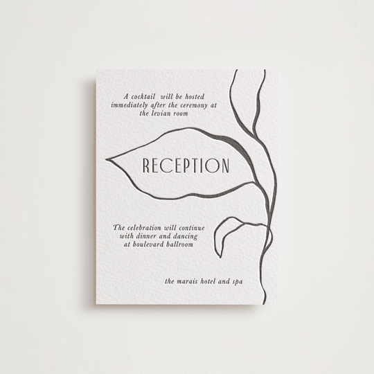 "Leaves" - Letterpress Reception Cards in Black by Pati Cascino - Front