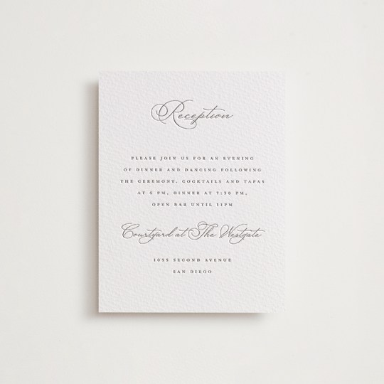 "Love Letters" - Letterpress Reception Cards in Love Letters by Wildfield Paper Co - Front