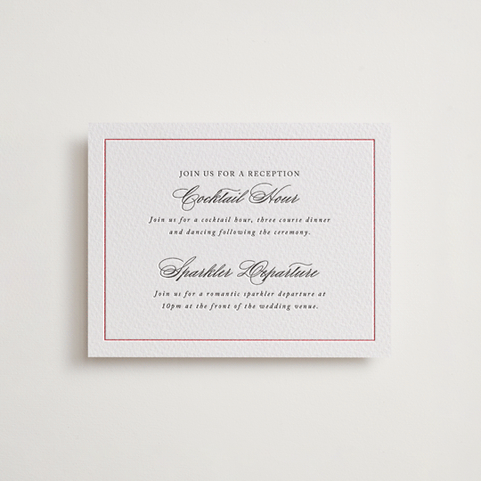 "Steeped in Tradition" - Letterpress Reception Cards in Scarlet by Design Lotus - Front