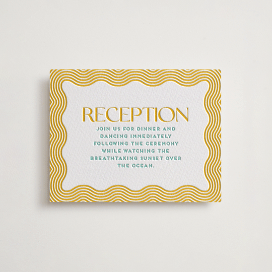"Good Vibes" - Letterpress Reception Cards in Seafoam by Claudia Orengo - Front