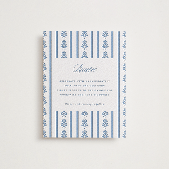 "Sweet Garden" - Letterpress Reception Cards in Provincial Blue by Erin German - Front