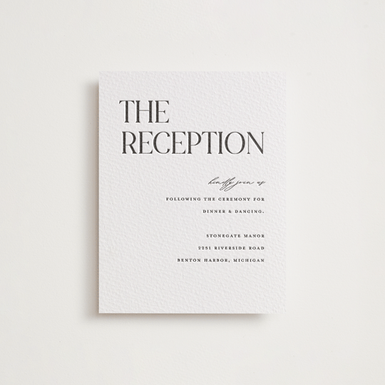 "Tallest" - Letterpress Reception Cards in Soft Black by Pixel and Hank - Front