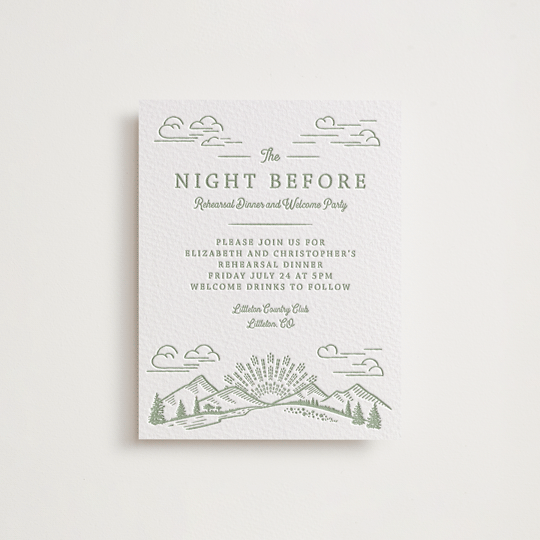 "On The Horizon" - Letterpress Rehearsal Dinner Cards in Mint by Paper Sun Studio - Front