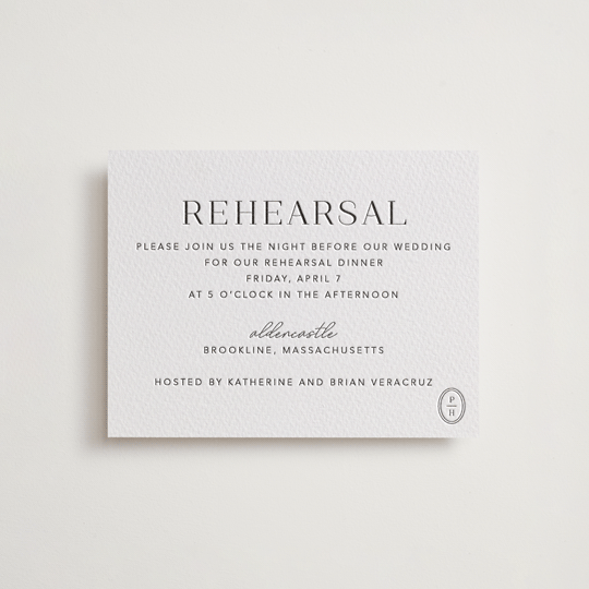 "Cosmopolitan" - Letterpress Rehearsal Dinner Cards in Soft Black by Meagan Christensen - Front